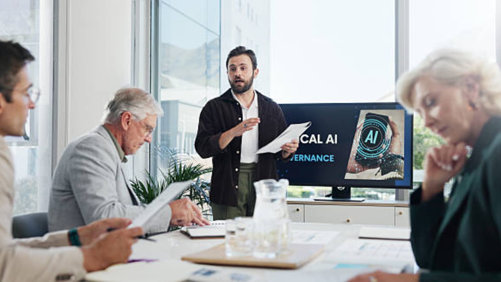 team reviewing ai platform updates, new capabilities, legal and compliance checks