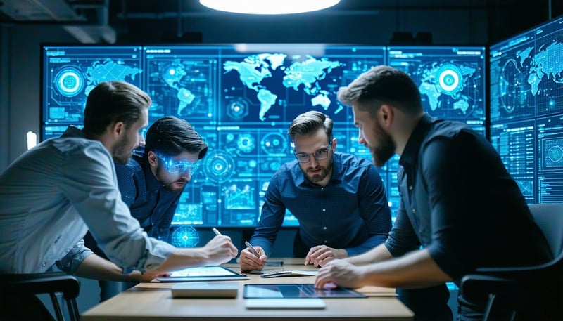 A team of professionals working on AI solutions for businesses.